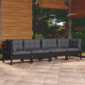 vidaXL 4 pcs conjunto lounge jardim c/ almofadões pinho maciço