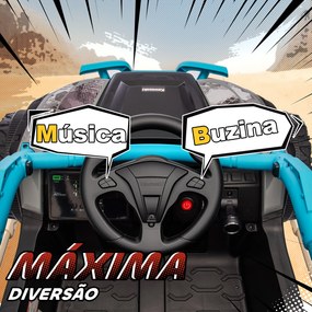 Carro Elétrico para Crianças 12V Kawasaki Teryx KRX 1000 com 2 Motores Faróis e USB 100x64x56 cm Azul
