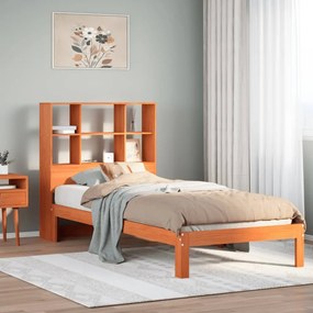 vidaXL Cama com estante sem colchão 90x200cm pinho maciço castanho-mel