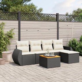 6 pcs conjunto sofás de jardim c/ almofadões vime PE preto