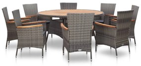 vidaXL 9 pcs conjunto jantar p/ jardim vime PE madeira acácia cinzento