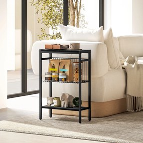 Mesa Auxiliar Estreita de 3 Níveis Mesinha Auxiliar Industrial com Prateleiras Abertas e Estrutura de Aço  43x18x62,5 cm Preto