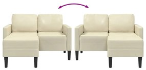 Sofá 2 lugares com Chaise em L 125 cm couro artificial creme