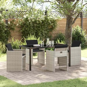 vidaXL Conjunto de Jantar de Jardim com Almofadas Cinza Claro de Vime PE