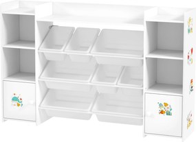 Móvel de arrumação infantil 140 x 30 x 90 cm, estante para brinquedos com 8 caixas removíveis, branco