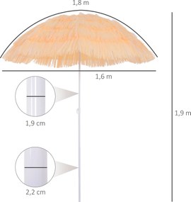 Guarda-sol de praia e jardim com design havaiano, 160 cm, ráfia sintética bege