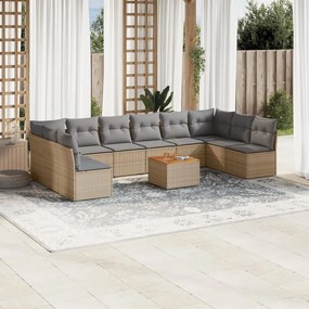 vidaXL 11 pcs conj. sofás jardim c/ almofadões vime PE bege misturado