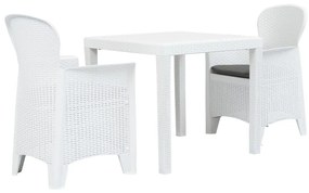 276107 vidaXL Conjunto bistrô 3 pcs plástico branco com aspeto de vime