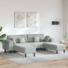 vidaXL Sofá de Veludo com almofada 3 pcs Cinzento-claro 208 cm Veludo