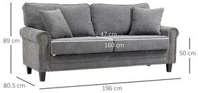 HOMCOM Sofá de 2 Lugares Sofá de Sala de Estar Moderno Estofado em Poliéster com 2 Almofadas Pés de Madeira de Borracha 196x80,5x89cm Cinza