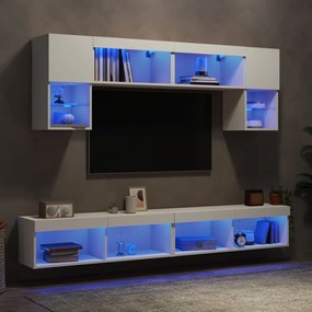 6pcs móveis de parede p/ TV c/ LEDs derivados de madeira branco