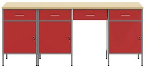 Conjunto de Armário e Mesa de Trabalho VidaXL 4 Peças Vermelho Madeira