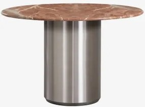 Mesa De Jantar Redonda Ø120 Cm Luceida Mármore Vermelho Chigan & Aço Inoxidável Escovado - Sklum