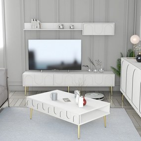 Conjunto de Mobiliário de Sala de Estar Lyon – Branco/Dourado – TV Uni