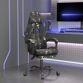 vidaXL Cadeira gaming giratória + apoio pés couro art. preto/camuflado