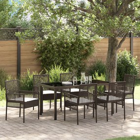 vidaXL Conjunto de Jantar de Jardim de 7 Peças com Almofadas Castanho Poly Rattan