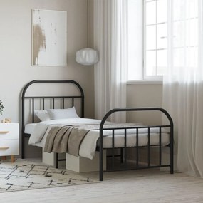 Estrutura de cama com cabeceira e pés 90x190 cm metal preto