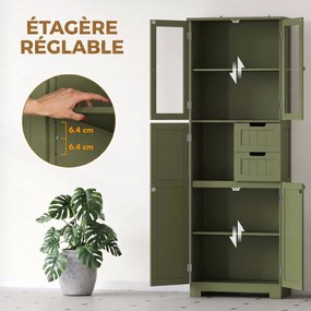 Armário alto de arrumação, 60 (L) x 30 (P) x 170 (A) cm com portas de vidro e prateleiras ajustáveis, para casa de banho, cozinha e sala de estar, ver