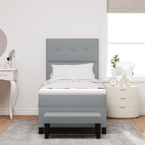 Cama Box Spring com Colchão e Banco Cinza Claro 90x190 cm Tecido