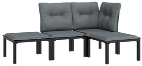 4 pcs conjunto lounge de jardim vime PE preto e cinzento