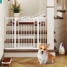 Grelha de proteção para cães ou bebes 74-104 cm x 76 cm, para porta sem perfuração, grelha de proteção com porta pequena, branca.