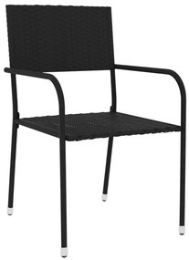 3 pcs conjunto de jantar para jardim vime PE preto