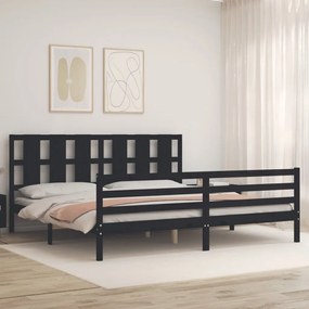 Estrutura de cama com cabeceira 200x200 cm madeira maciça preto