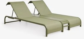 Conjunto De 2 Espreguiçadeiras Reclináveis E Mesa Auxiliar Em Aço Marietta Verde Azeitona Intenso - Sklum