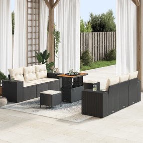 Conjunto de Sofá de Jardim vidaXL de 9 Peças com Almofadas em Rattan P
