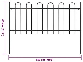 Cerca de jardim com topo em aros 1,8 m aço preto