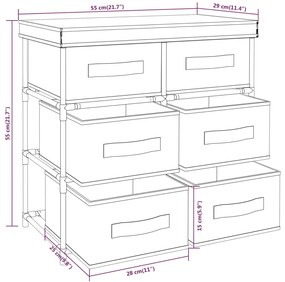Armário de arrumação com 6 gavetas 55x29x55 cm aço preto