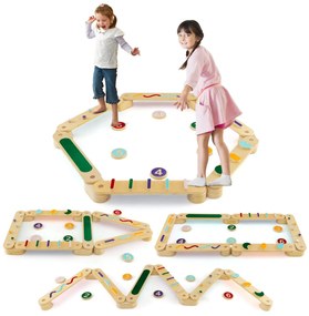 Conjunto de traves de equilíbrio Montessori com pedras para mais de 1 criança Traves de equilíbrio em madeira para coordenação e capacidades motoras