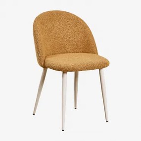 Cadeira De Jantar Estofada E Em Aço Kana Beige Creme & Bouclé Amarelo Mel & Bouclé - Sklum