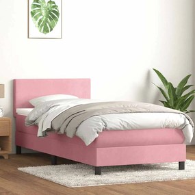 vidaXL Cama box spring c/ colchão e LED rosa 80x210 cm veludo