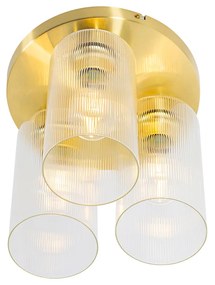 Candeeiro de teto Art Déco dourado com vidro 3 luzes - Laura Art Deco