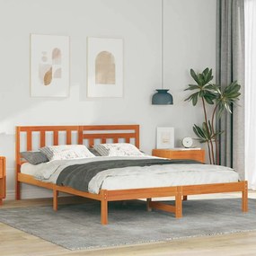 Estrutura da Cama com cabeceira Castanho-mel 140 x 200 cm