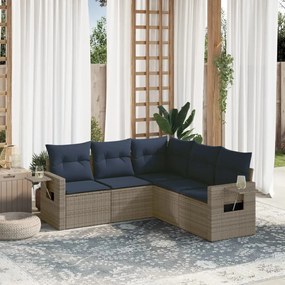 vidaXL 5 pcs conjunto sofás p/ jardim c/ almofadões vime PE cinzento