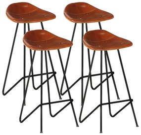 Bancos de bar 4 pcs couro genuíno castanho