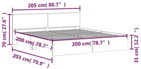 Estrutura de cama com cabeceira 200x200 cm carvalho fumado