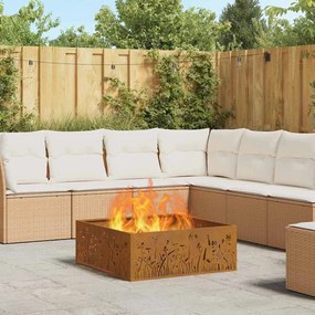 vidaXL Fire Pit Castanho 80 x 80 x 30 cm Aço resistente às intempéries