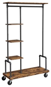 Cabideiro VASAGLE, cabideiro com rodas, cabideiro de 5 níveis com tubos de metal, para quarto, loja, lavanderia, sala de estar, marrom rústico e preto HSR66BXV1