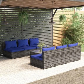 vidaXL 7 pcs conjunto lounge de jardim c/ almofadões vime PE cinzento