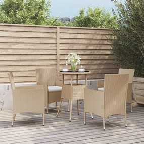 vidaXL 5 pcs conjunto de bistrô para jardim c/ almofadões vime PE bege