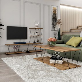Conjunto de Mobiliário de Sala Basak – Pinho Atlântico Preto – TV Stan
