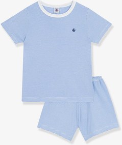 Pijama curto de algodão às riscas Petit Bateau para criança azul