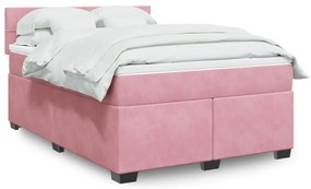 vidaXL Cama com molas/colchão 140x190 cm veludo rosa