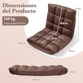 Sofá de chão dobrável 60 x 49,5 x 51 cm com encosto de 14 posições e enchimento de espuma macia para meditação, leitura e yoga Castanho