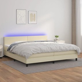 vidaXL Cama box spring c/ colchão/LED 200x200cm couro artificial creme