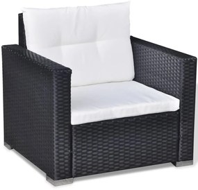6 pcs conjunto lounge de jardim c/ almofadões vime PE preto