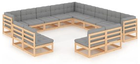 vidaXL 13 pcs conjunto lounge de jardim c/ almofadões pinho maciço
